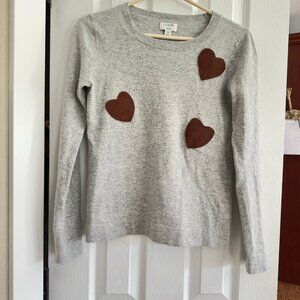 J.Crew Gray Sweater with Leather Heart Appliqué – Size XS